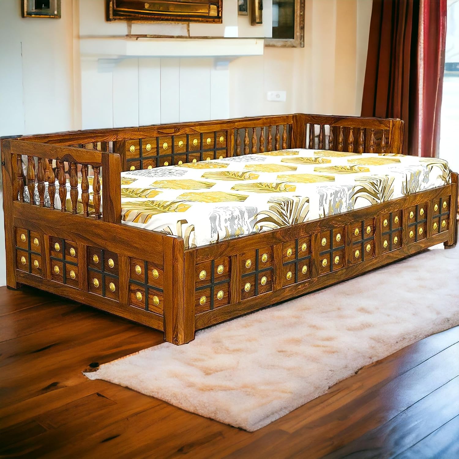 Advika Handicraft Antique Sheesham Solid Wood Diwan Set with Storage for Living Room Solid Wood Diwan-image-32