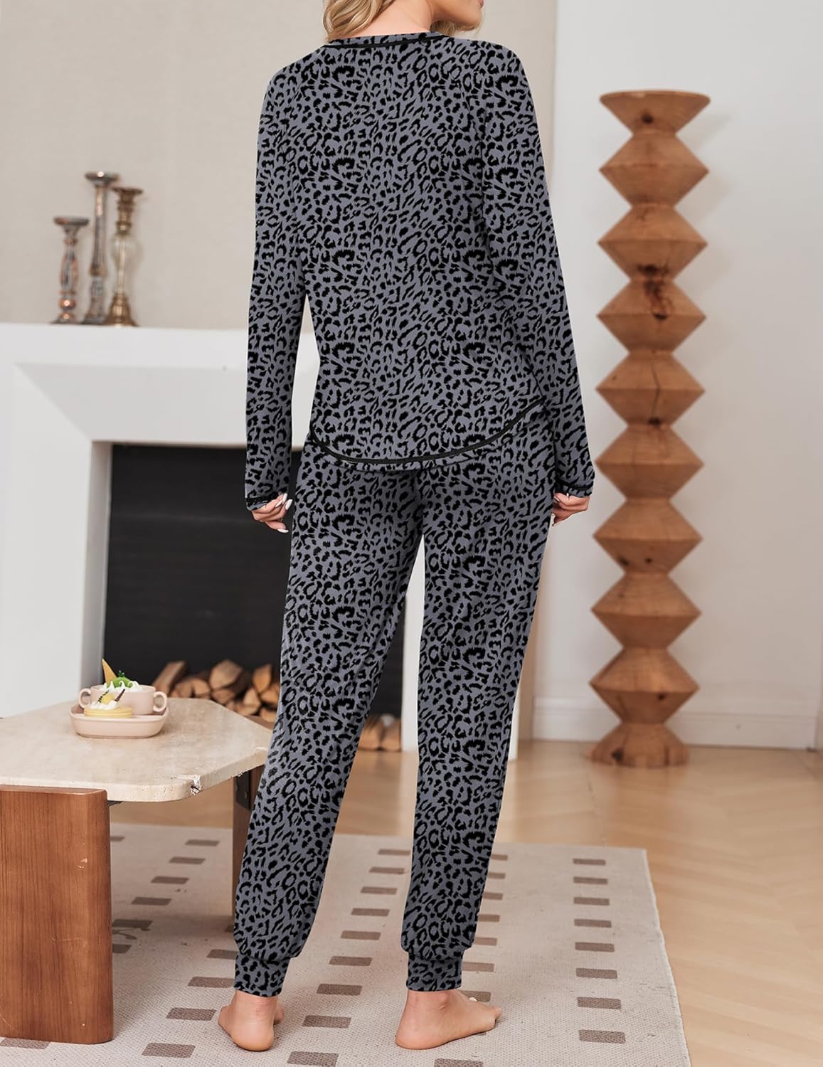 Ekouaer 2 Pack Womens Pajama Set Soft Pjs Long Sleeve Top With Jogger Pants Lounge Sets Sleepwear Loungewear with Pockets - Image 3