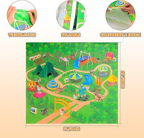 Miniatura 5 de Juguetes de dinosaurio para niños, juguetes de dinosaurios con caja de almacenamiento y tapete de juego, 19 figuras de dinosaurio, 1 auto de