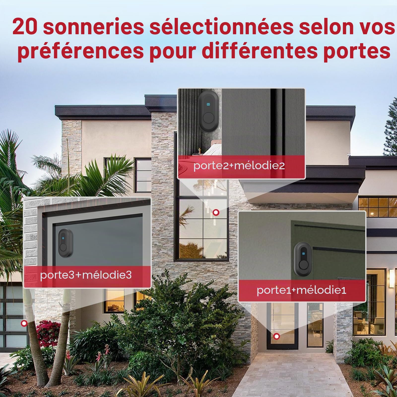 CallToU Sonnette pour malentendants avec vibration et lumière, alimentée par piles | Sonnette portable pour personnes sourdes, récepteur sans fil alimenté par batterie, 110 dB, 4 modes