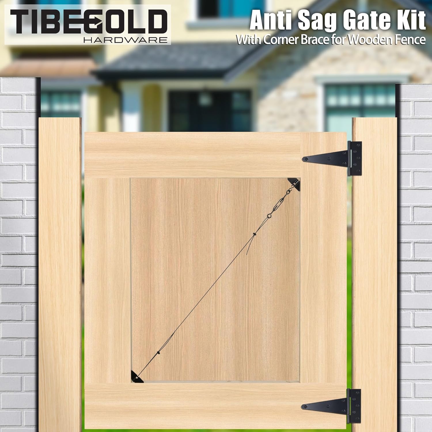 Anti Sag Gate Kit for Wooden Fence, Black Gate Support Cable Kit, Gate Sag Frame Kit Hardware, Anti-Sagging Fence Gate Kit Hardware, Wood Gate Repair Kit for Outdoor, 1 Pack