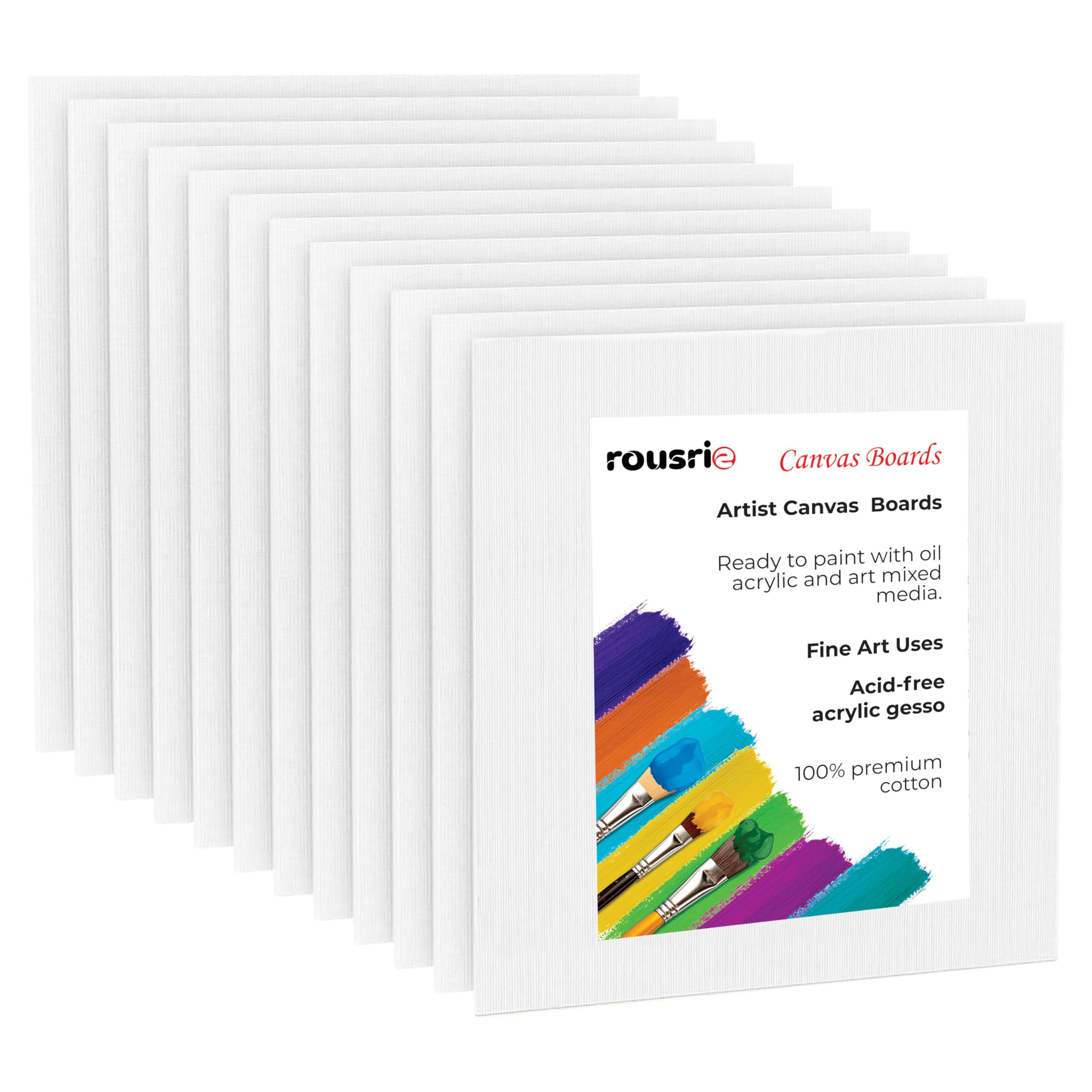 Canvas Board for Acrylic, Gouache, Watercolour,Ink Painting Board, Art Supplies for Artist (100% Cotton Canvas) (12 PC (8x8))