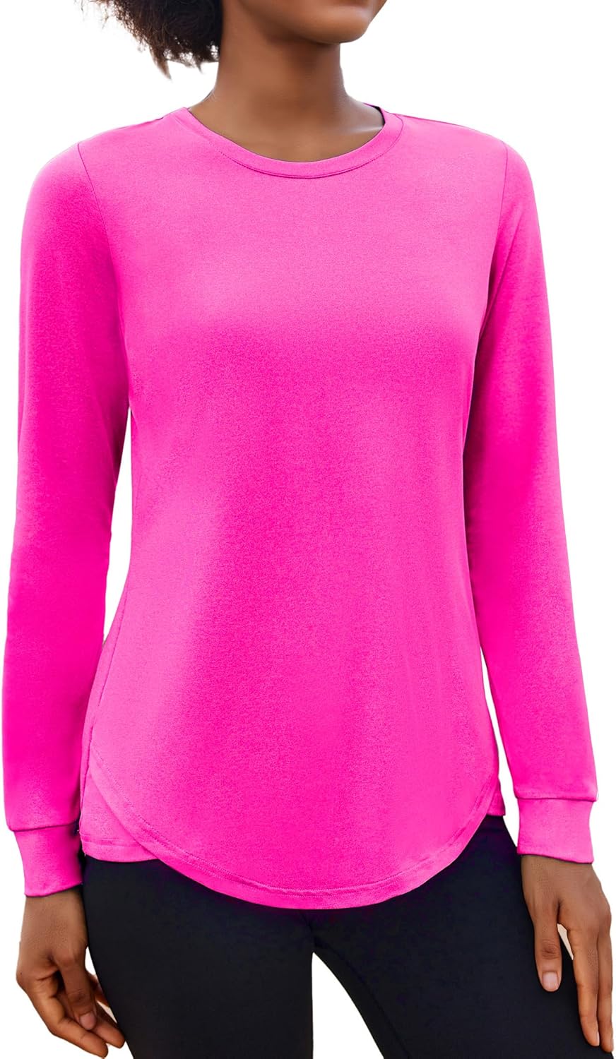 PINSPARK Long Sleeve Workout Tops for Women Crewneck Yoga Shirts Lightweight Athletic Gym Running Sport Casual T-Shirt