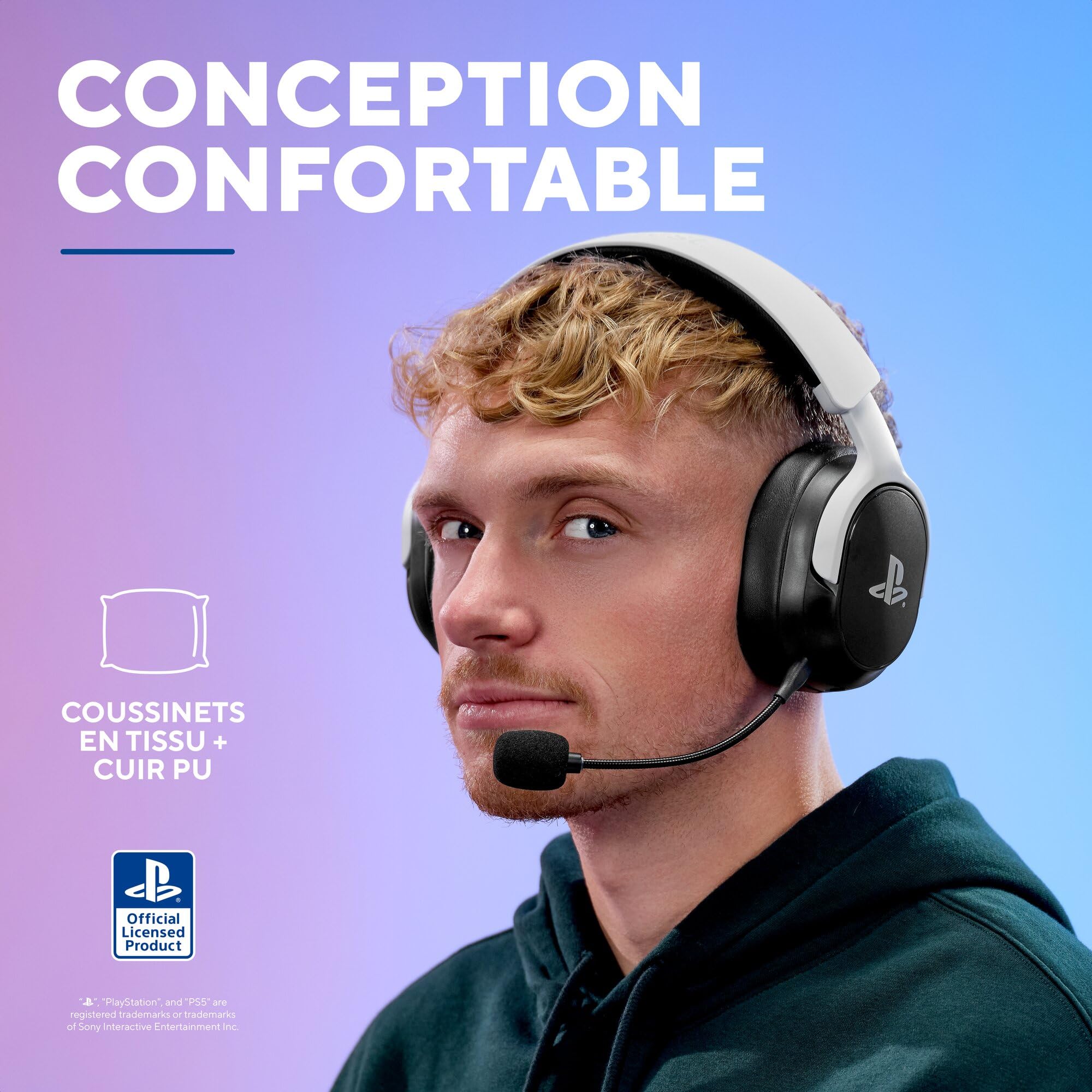 GXTrust Forta Casque sans Fil Licence Officielle PlayStation 5, Noir/Blanc | Faible Latence, 2.4G avec Récepteur USB, Autonomie de 55 Heures, Casque Gamer PS5 avec Microphone