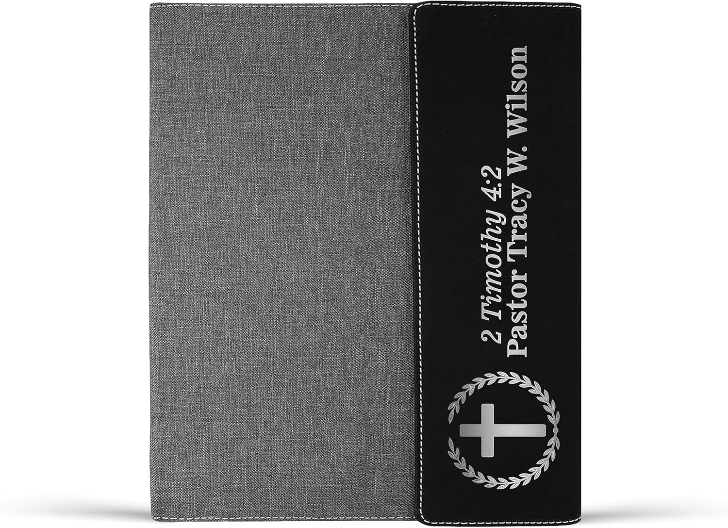 Personalized Pastor's Portfolio - Pastor Leather Journal Gift for Pastor Custom Appreciation Gift for Men or Women Minister Gift Scripture (Pastor Crest Vertical, Black/Silver, Portfolio Only)