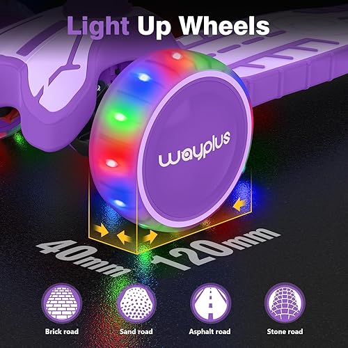 Miniatura 3 de WAYPLUS Patinete de 3 ruedas para niños de 3 años en adelante, cubierta extra gruesa de 0.98 pulgadas y ruedas iluminadas para niños de 3 a 5 años,