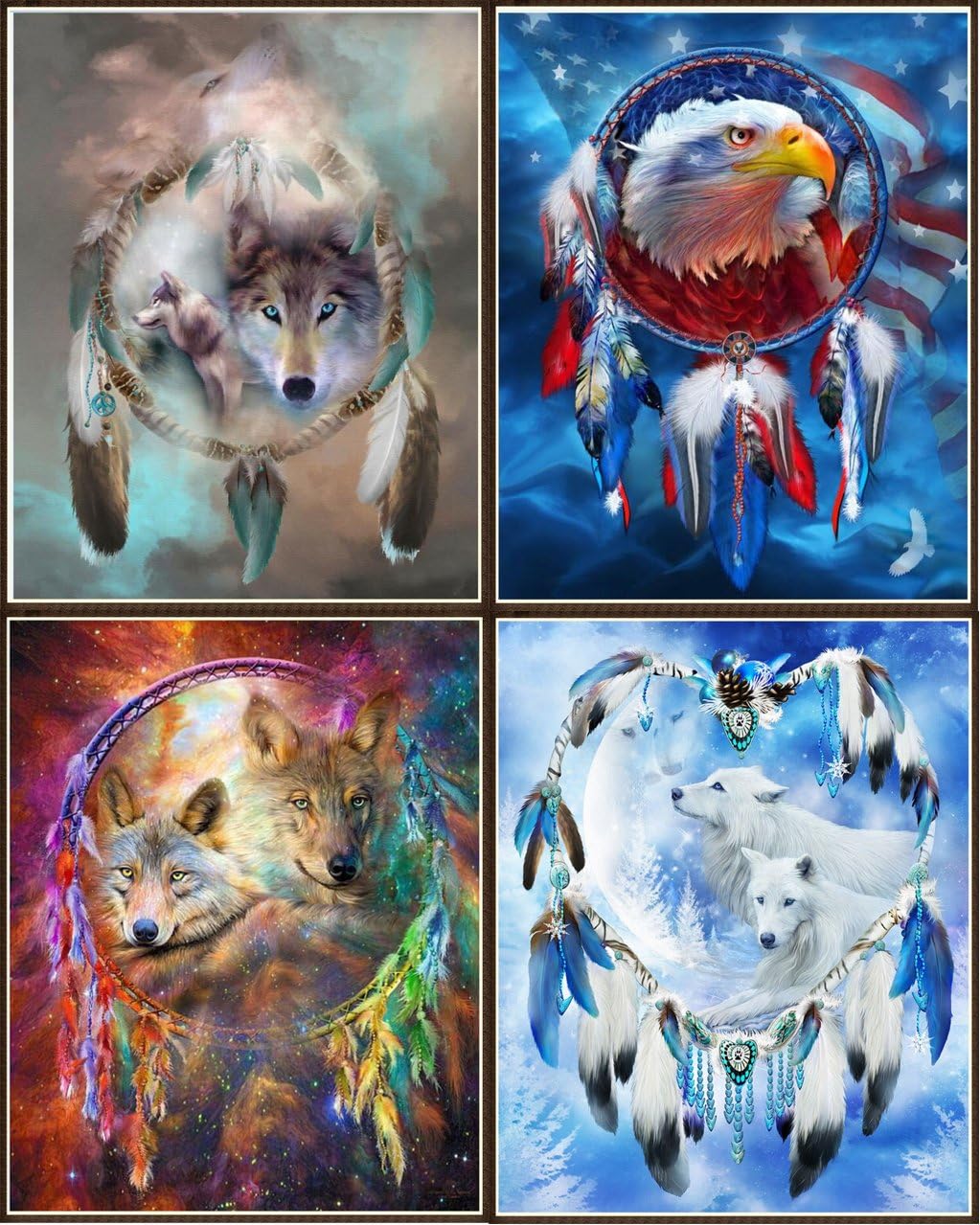Newbested 4 PCS DIY Partial Drill Diamond Painting 5D Home Decoration Handmade Rhinestone Embroidery Mosaic Cross Stitch(Wolves and Eagles)