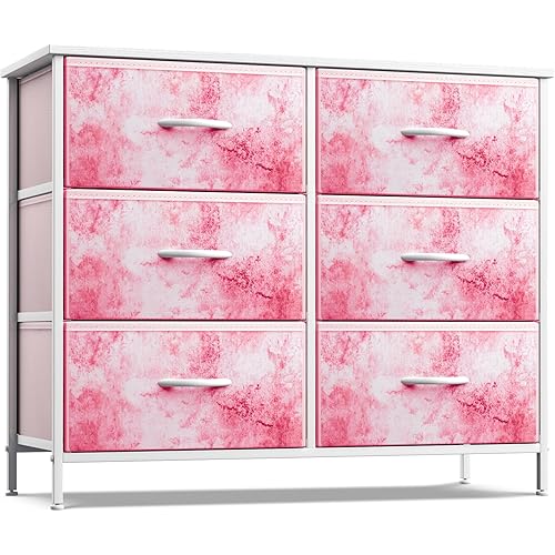 Sorbus Kids Dresser with 6 Drawers - Storage Chest Organizer Unit with Steel Frame, Wood Top & Handles, Tie-dye Fabric Bins for Clothes - Wide Furniture for Bedroom Hallway Kids Room Nursery & Closet