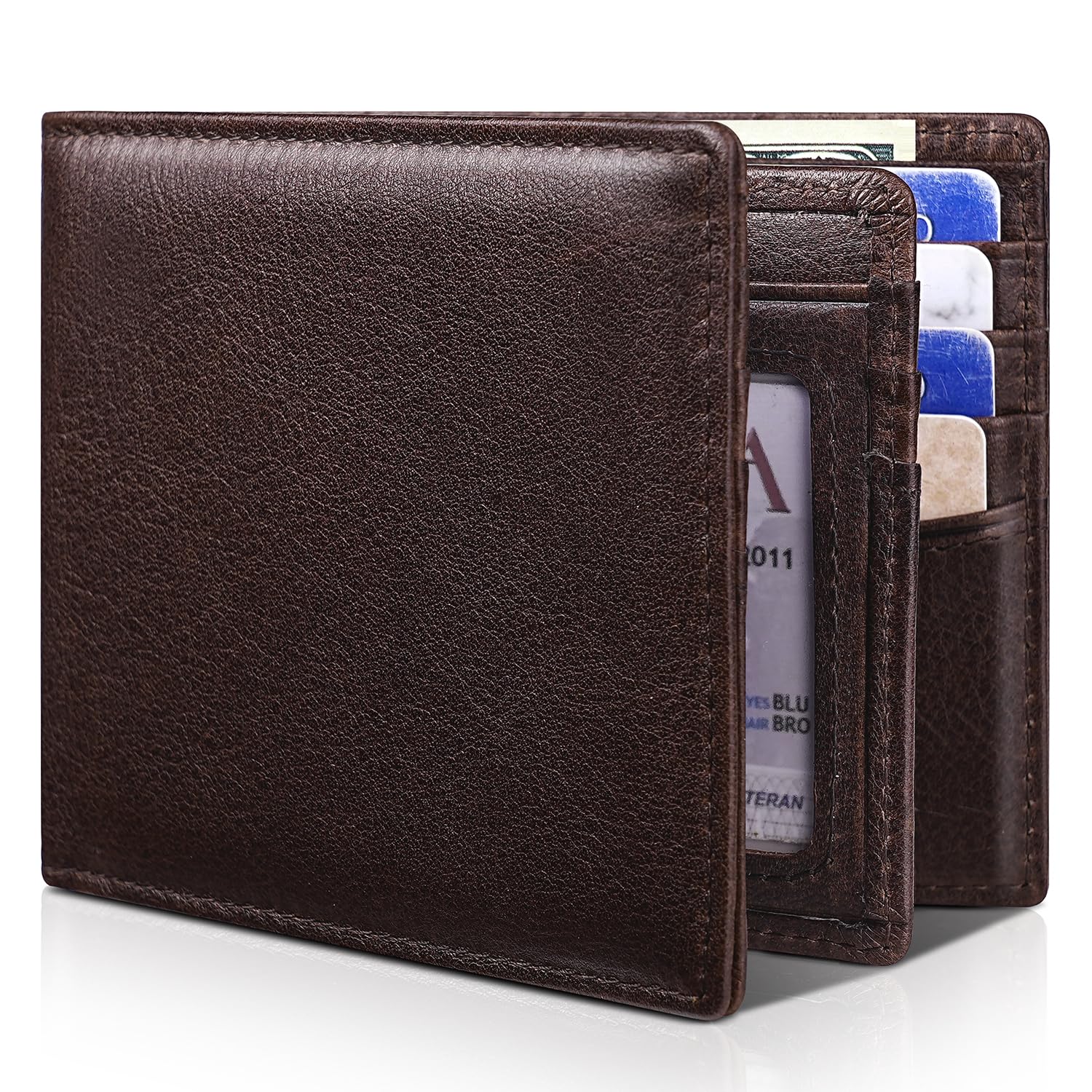 Artpaxy Mens Wallet Bifold Genuine Leather RFID Blocking Wallet for Men with 1 ID Window 15 Card Holders 2 cash pockets 1 Gift Box