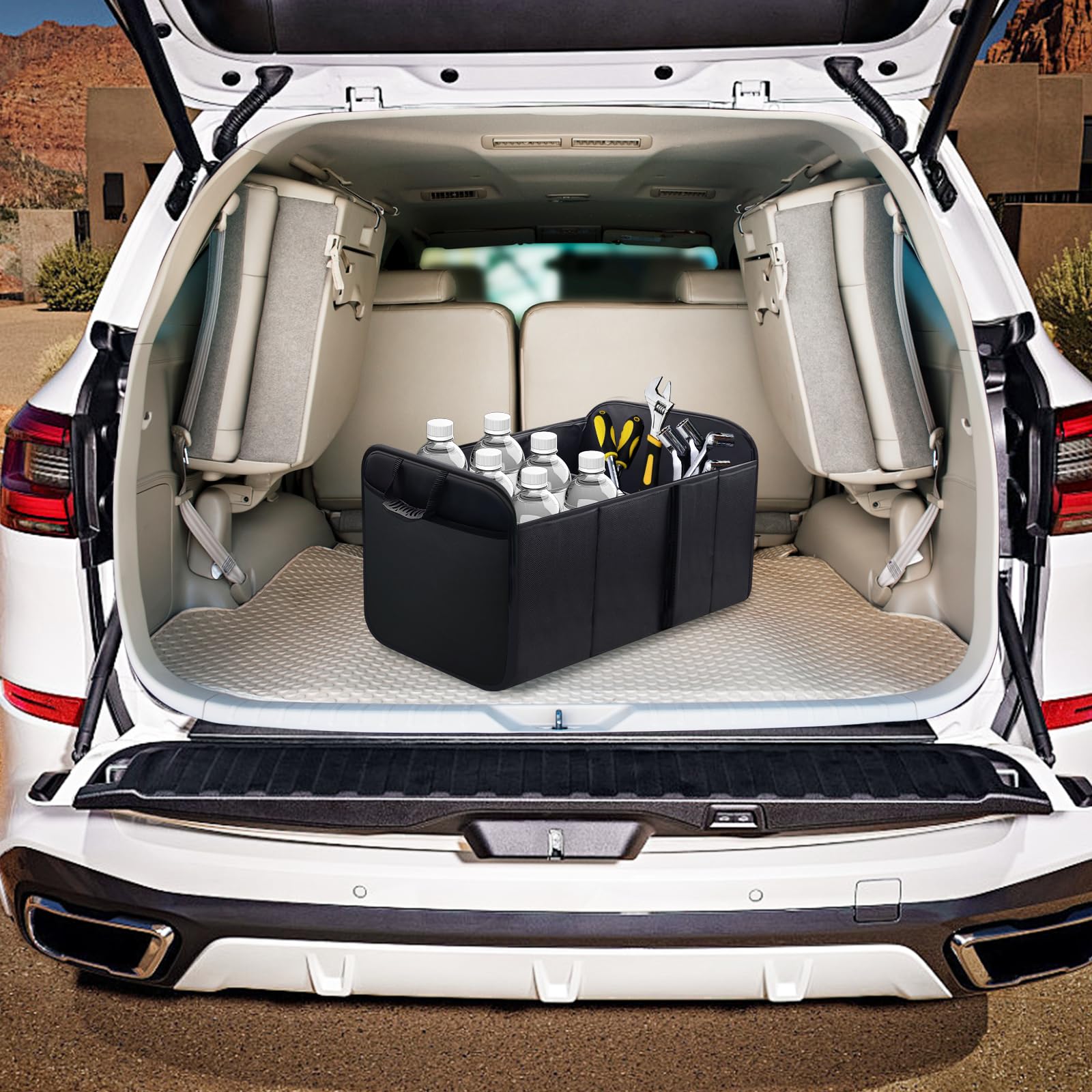 JLSDT Premium Leather Trunk Organizer For Cars & SUVs | Foldable Storage Bin With Lid, 2 Compartments | Keeps Groceries, Tools & Gear Neat - View #10