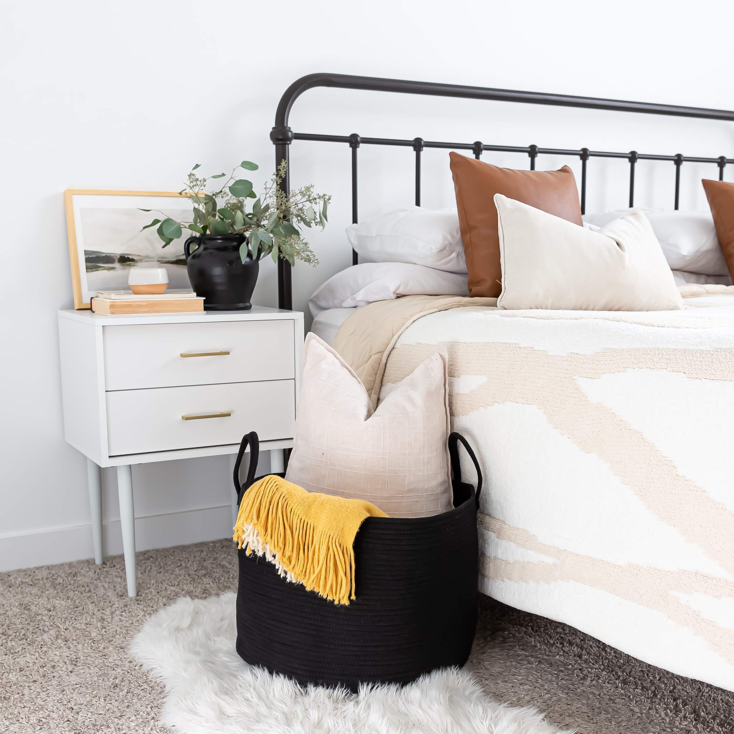 OrganiHaus Cesto Lavanderia XL 50x33cm Nero – Organizer in Corda di Cotone per Indumenti Usati, Coperte, Giochi Cane e Asciugamani