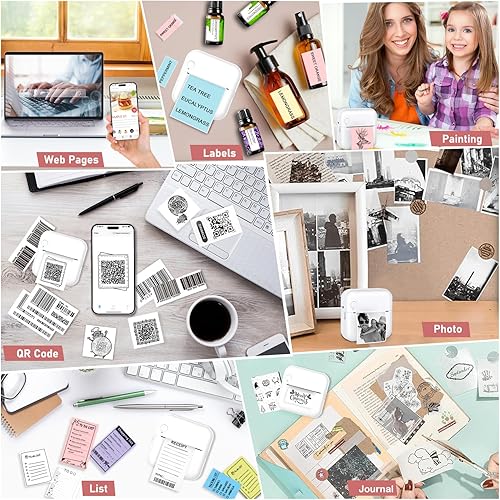 Miniatura 7 de Mini impresora Bluetooth de bolsillo, impresora térmica portátil con 10 rollos de papel para diarioálbum de recortes de bricolaje, viajes, notas,