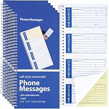 6 Pack Sticky Phone Message Book with Carbon Copy 2-part Self Stick Phone Message Pads 5-1/4" x 11" Carbonless Spiral Sticky Book for Business Office Classic