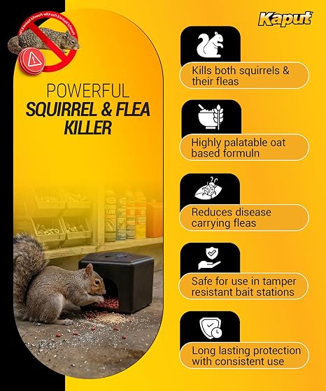 Kaput Ground Squirrel Bait - Effective Fleas & Squirrel Killer with Diphacinone & Imidacloprid - Targeted Pest Control for Outdoor Use, (25 lbs)