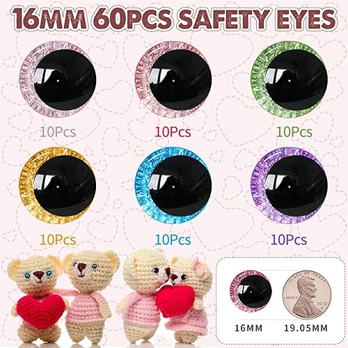 Miniatura 9 de MUCUNNIA 60 ojos de seguridad con purpurina de 0.709 in