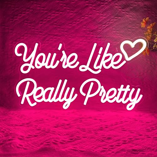 Miniatura 8 de Letrero de neón con texto en inglés "You're Like Really Pretty para decoración de pared, luz LED de neón con forma de corazón, rosa personalizado