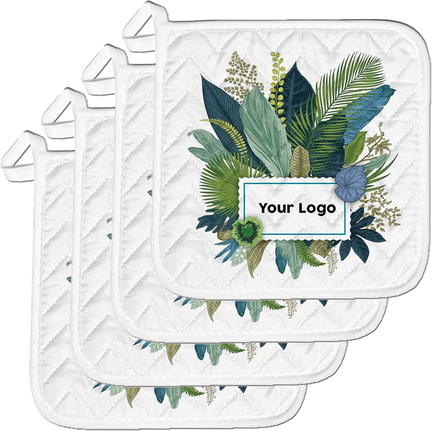 Personalized Custom Pot Holder – 4 Pack 8X8 Inch Kitchen Oven Hot Pads Potholder Coaster Heat Resistant Cooking Baking with Hanging Loop Customized Photo Design Text Picture Gift