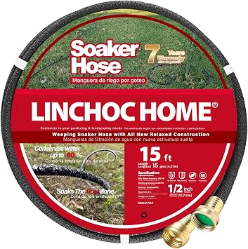 Soaker Hose 15FT 1/2 Inch with Solid Brass Connectors, Flexible & Leakproof for Garden, Lawn & Landscape Care