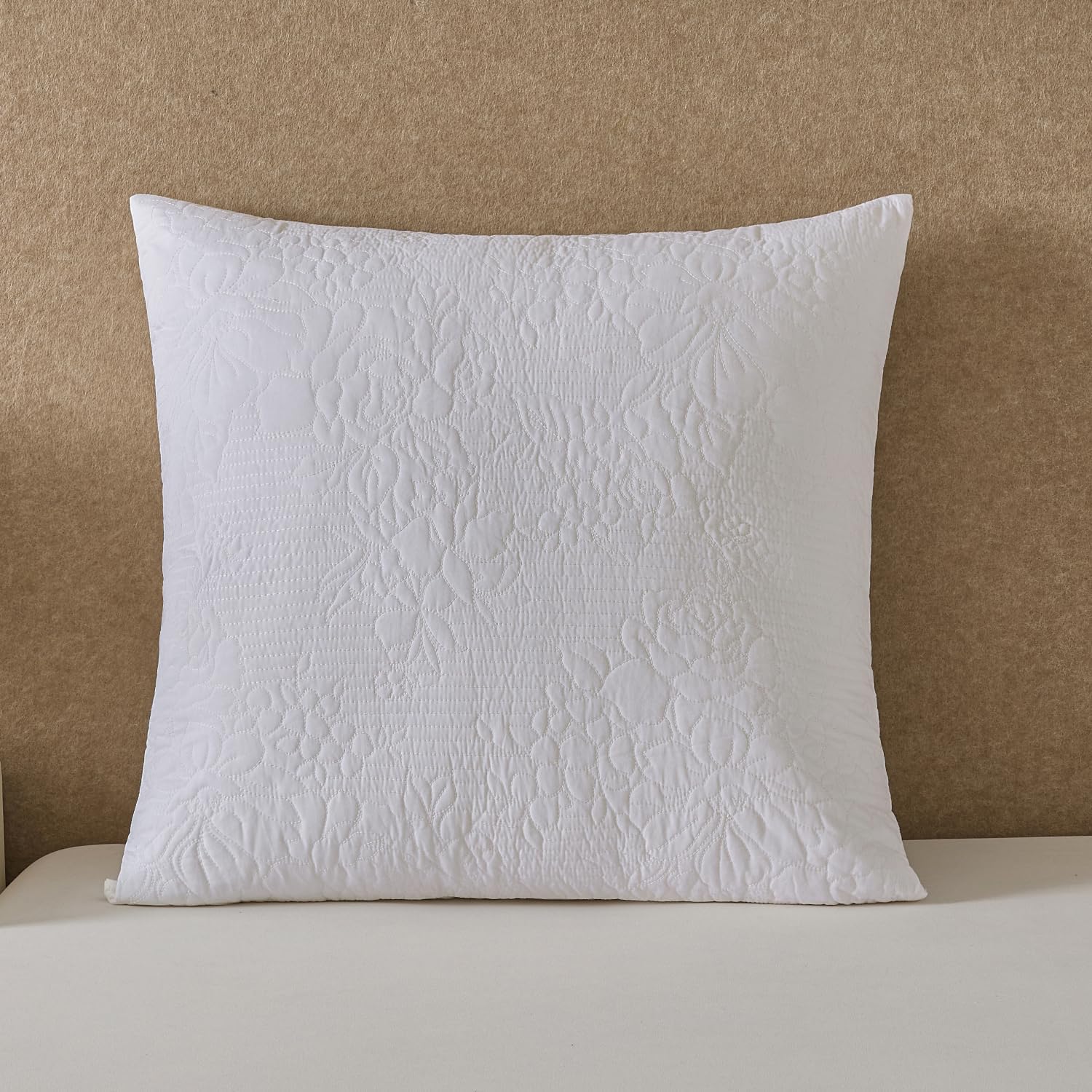 YINFUNG White Quilted Euro Shams Set of 2 26x26 European Pillow Covers Floral Embroidered Cotton Country French Decorative Large Pillowcases for Bed Sofa Embossed Matelasse - Image 2