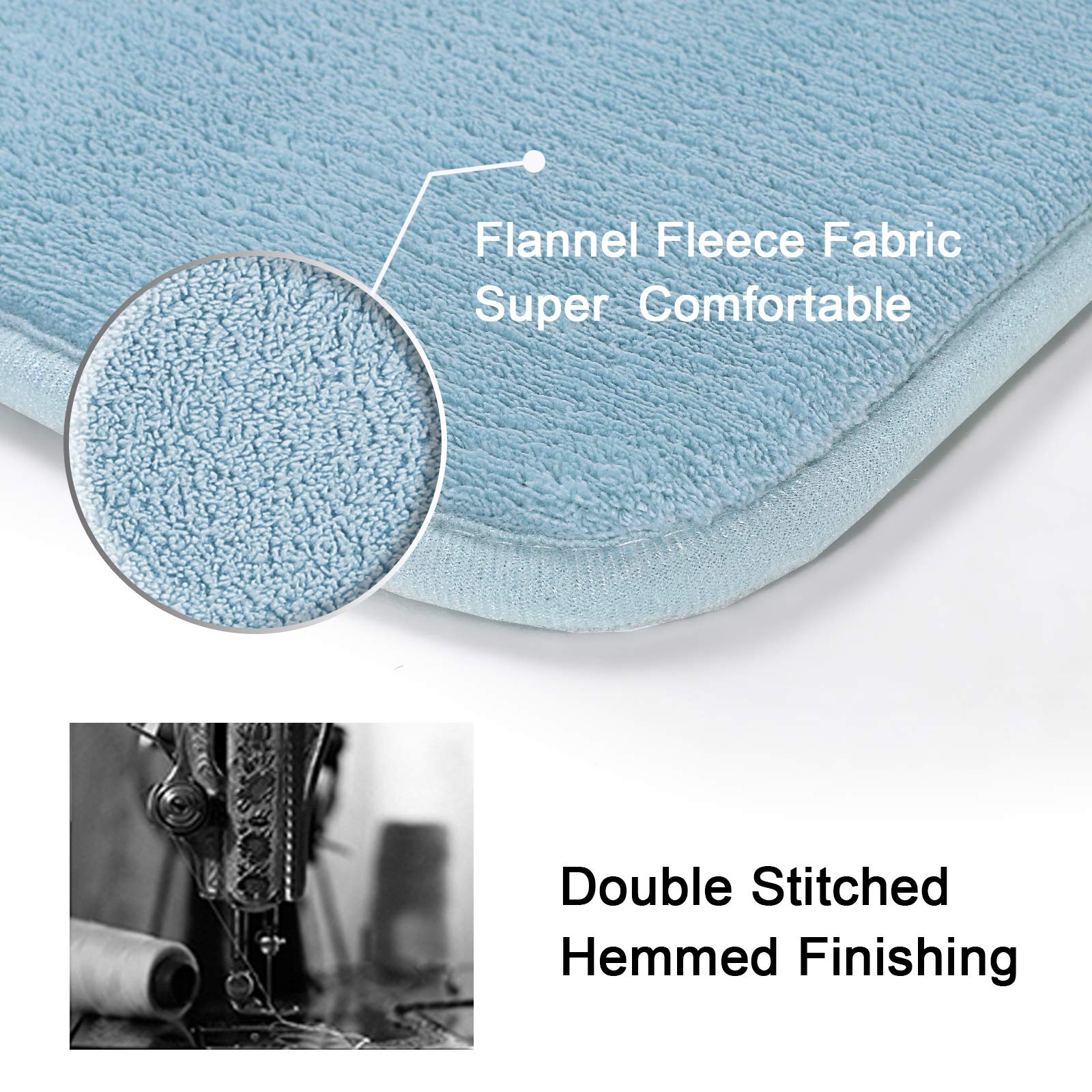 H.VERSAILTEX Kitchen Mat 2 PCS Kitchen Rugs Non Slip Memory Foam Flannel Velvety Kitchen Runner Rug Water Absorbent Soft Kitchen Rug Set for Floor Rug Standing Rugs(47" x 17" + 24" x 17", Sky Blue)