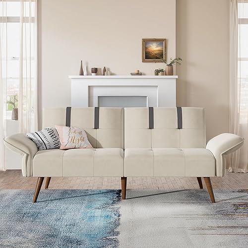 JAMFLY Sofá cama futón de terciopelo de 69 pulgadas, sofá cama convertible con reposabrazos y respaldo ajustables, moderno sofá biplaza para sala de