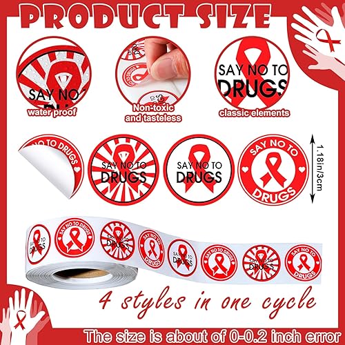 Miniatura 8 de Teling 1000 calcomanías de cinta roja para la semana de cinta rosa, calcomanías de concientización para el corazón, concientización sobre el VIH y