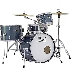 Pearl Roadshow Kit completo de bateria com 4 peças com pratos e suportes, glitter azul água (RS584C/C703)