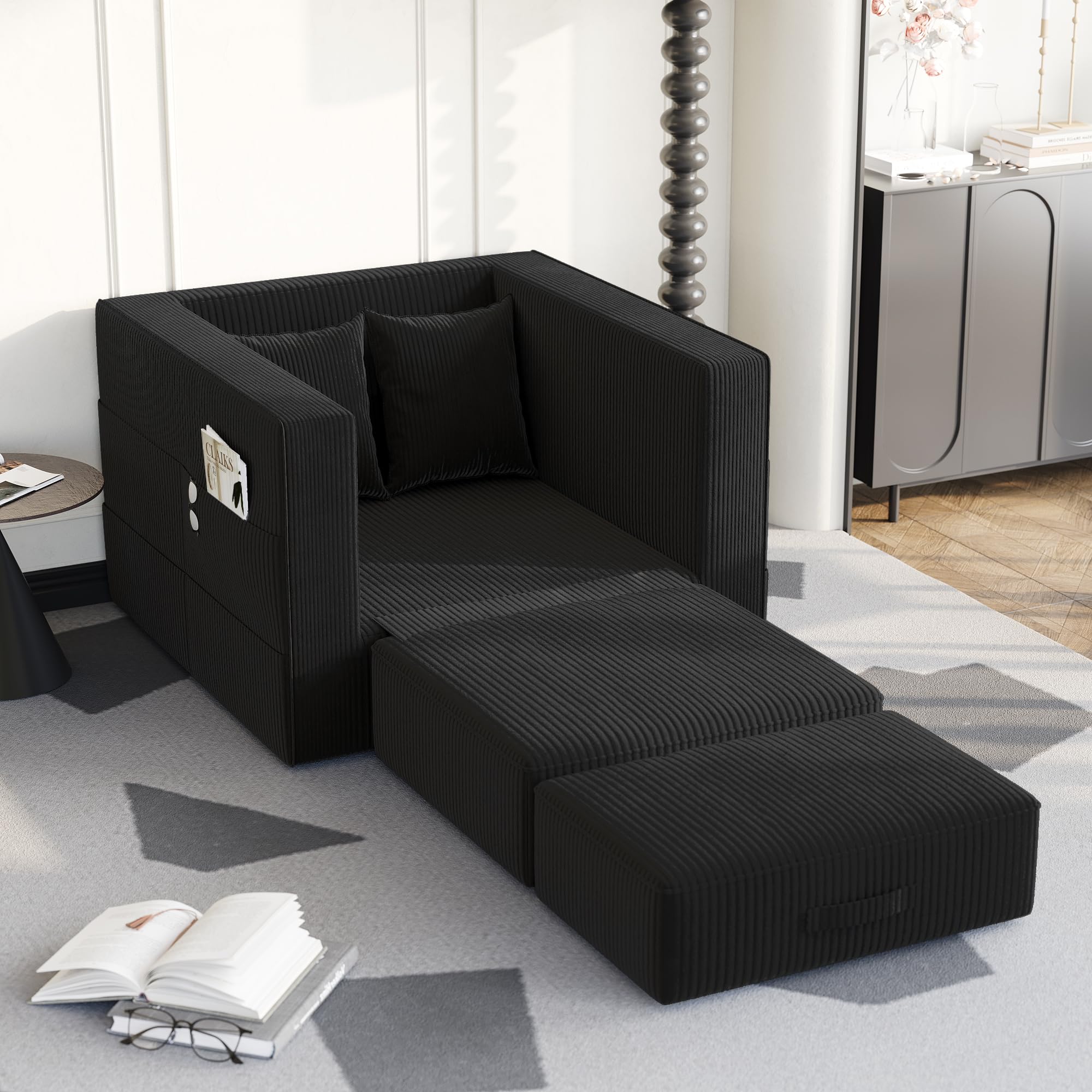 Amazon｜Claiks ソファーベッド 2WAY 1人掛け 収納袋付き クッション2