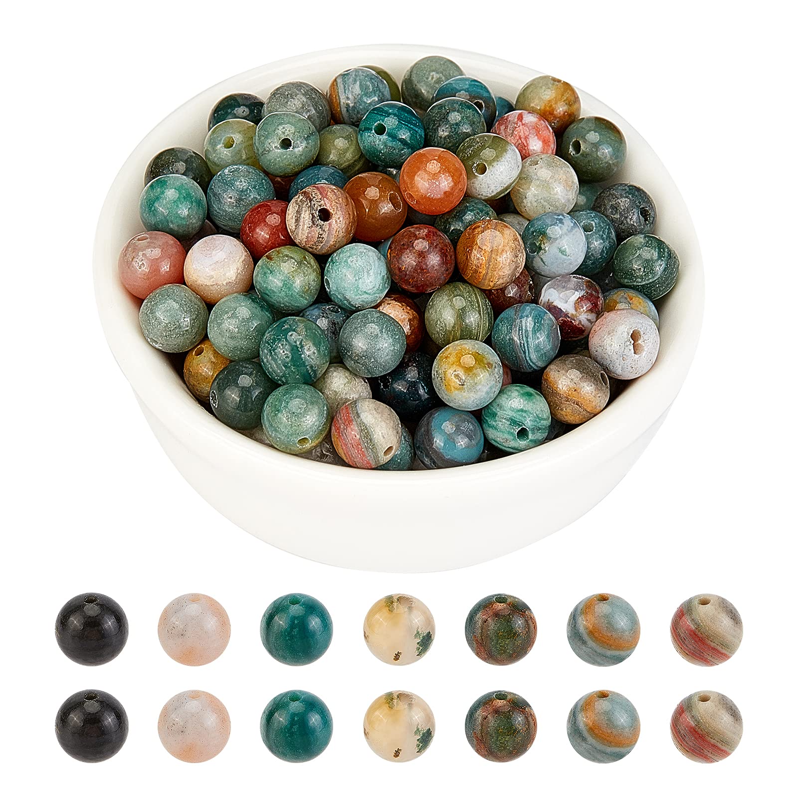 arricraftarricraft About 120 Pcs Natural Stone Beads 6mm, Natural Ocean Jasper Round Beads, Gemstone Loose Beads for Bracelet Necklace Jewelry Making (Hole: 1mm)