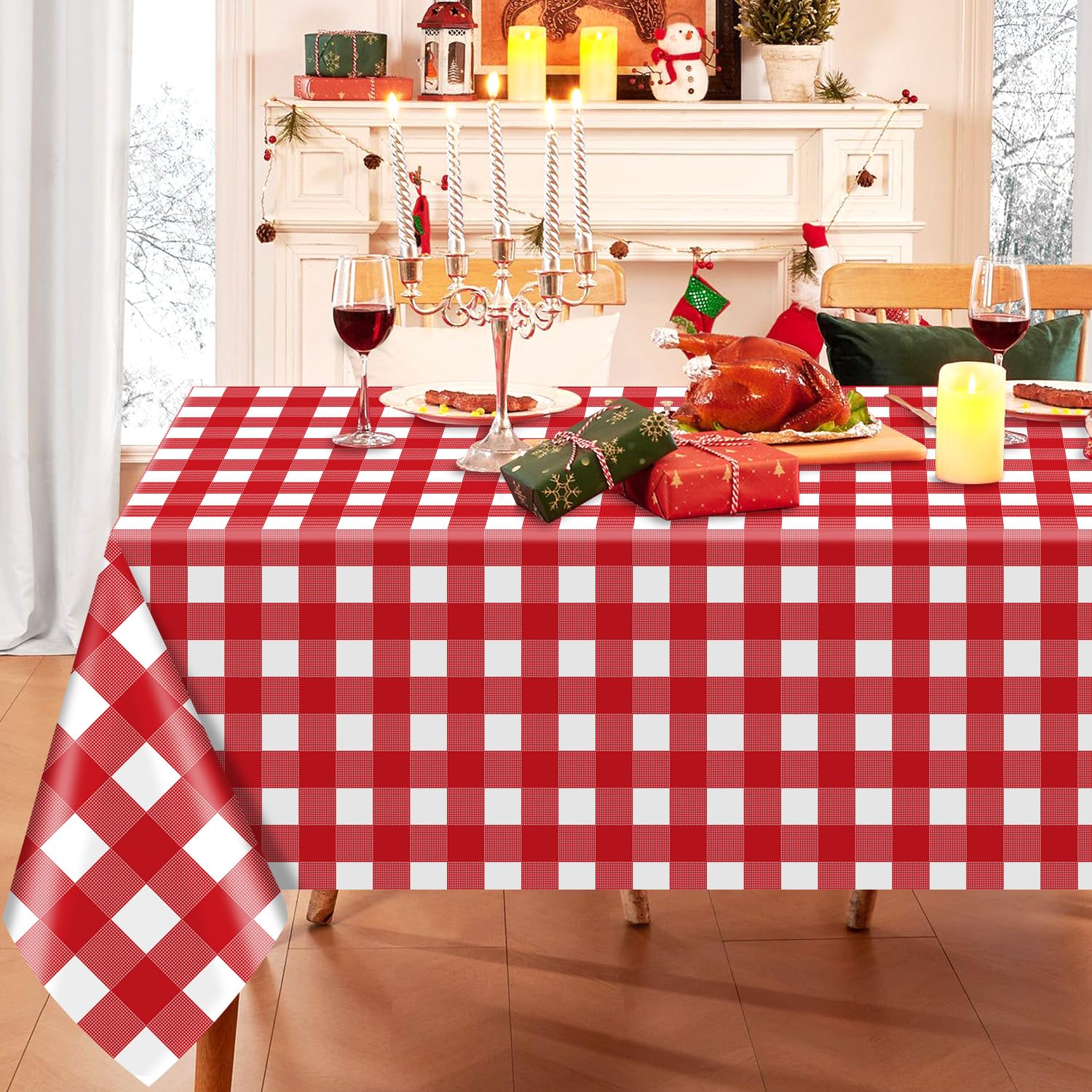 Tovaglie rosse a gingham impermeabili 219,96 x 129,53 cm rettangolari 4 confezioni