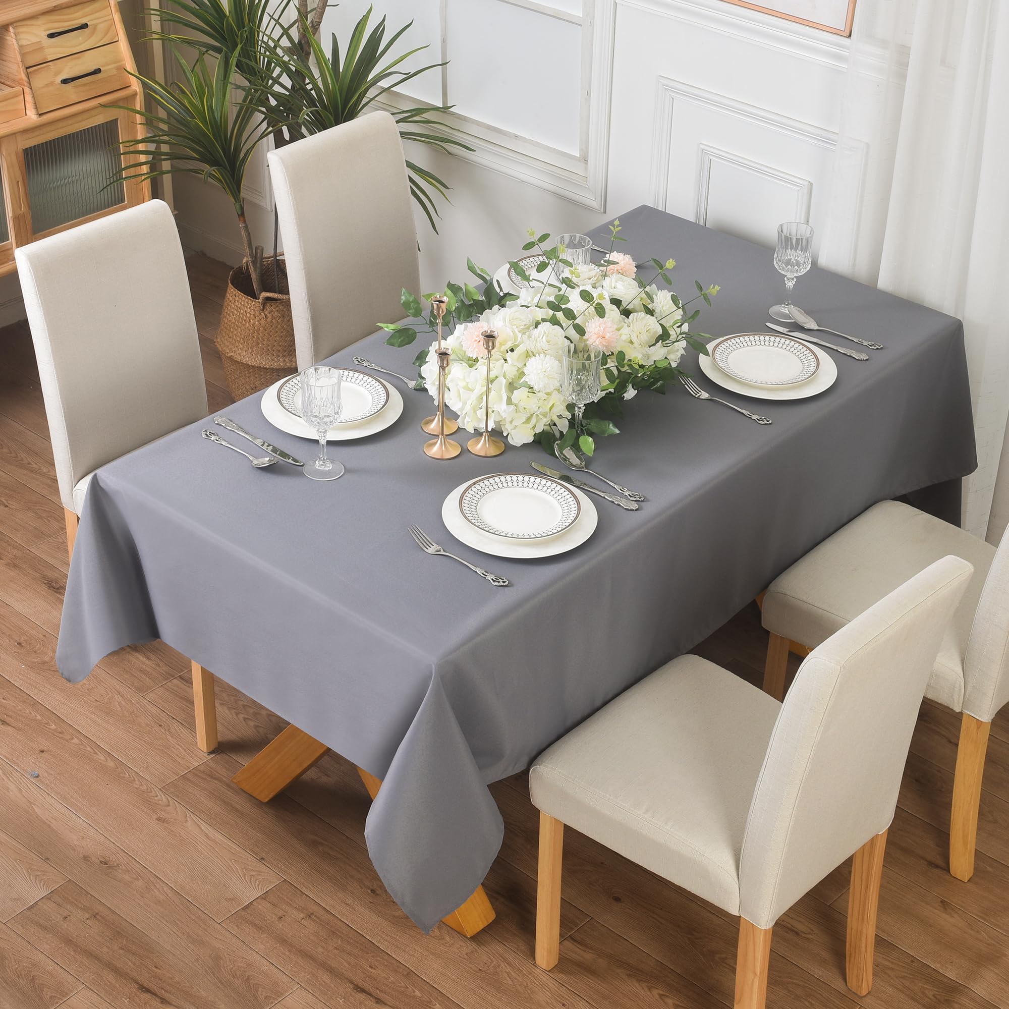 ROOEE Waterproof Table Cloth Wipe Clean Rectangular Tablecloth Wipeable Table Cover for Dining Room and Outdoor Party Tables Protector (Grey, 140cm X 200cm)