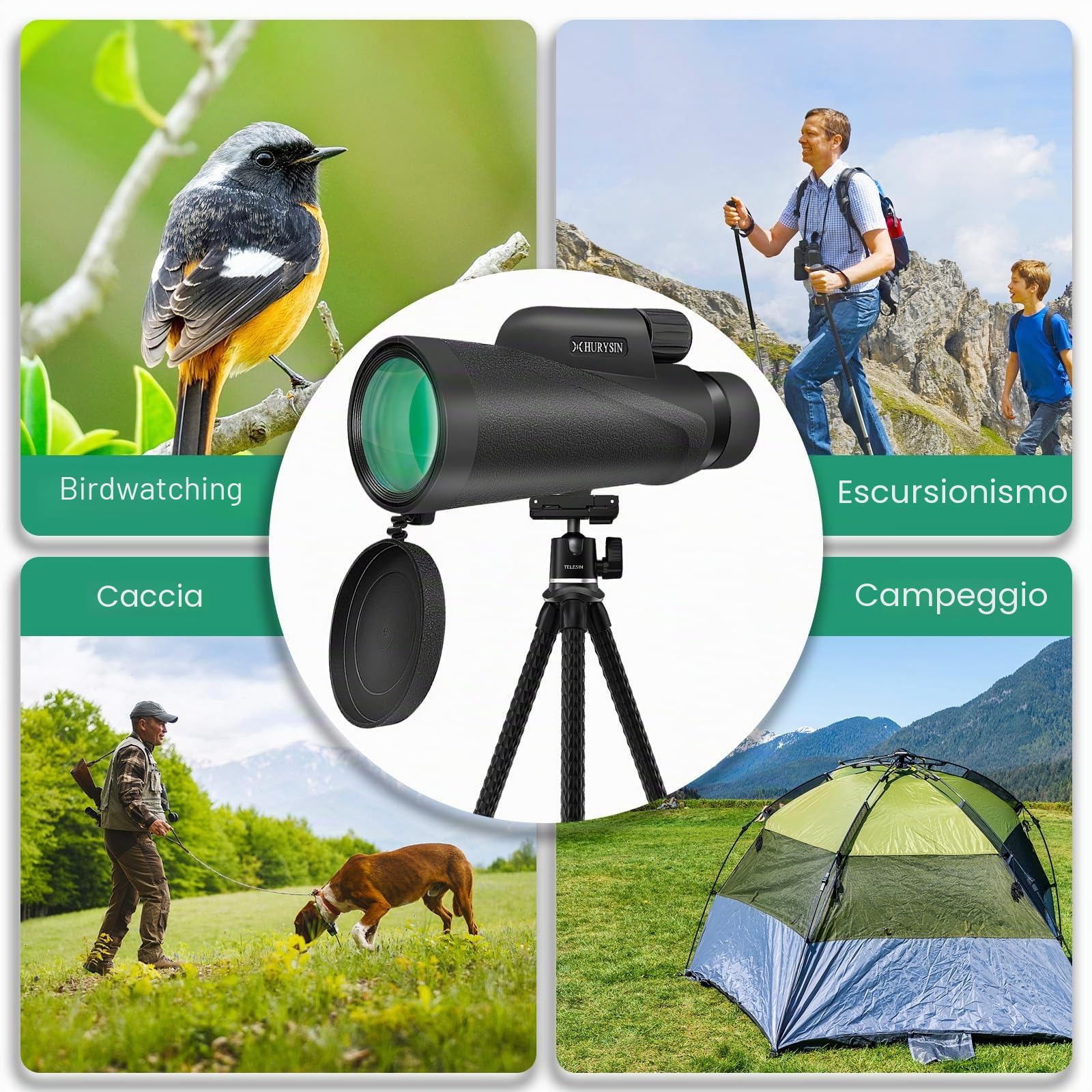 Monocolo HD 8 x 42 mm, adatto per bird watching, caccia, viaggi