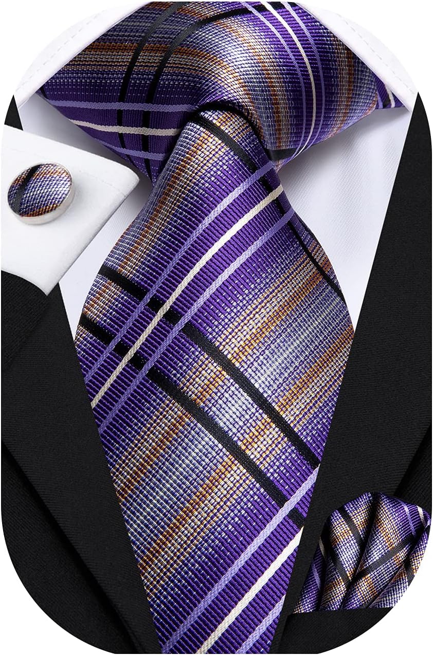 DubulleMens Paisley Striped Tie and Handkerchief Cufflinks Tie Set for Men Wedding Business Formal