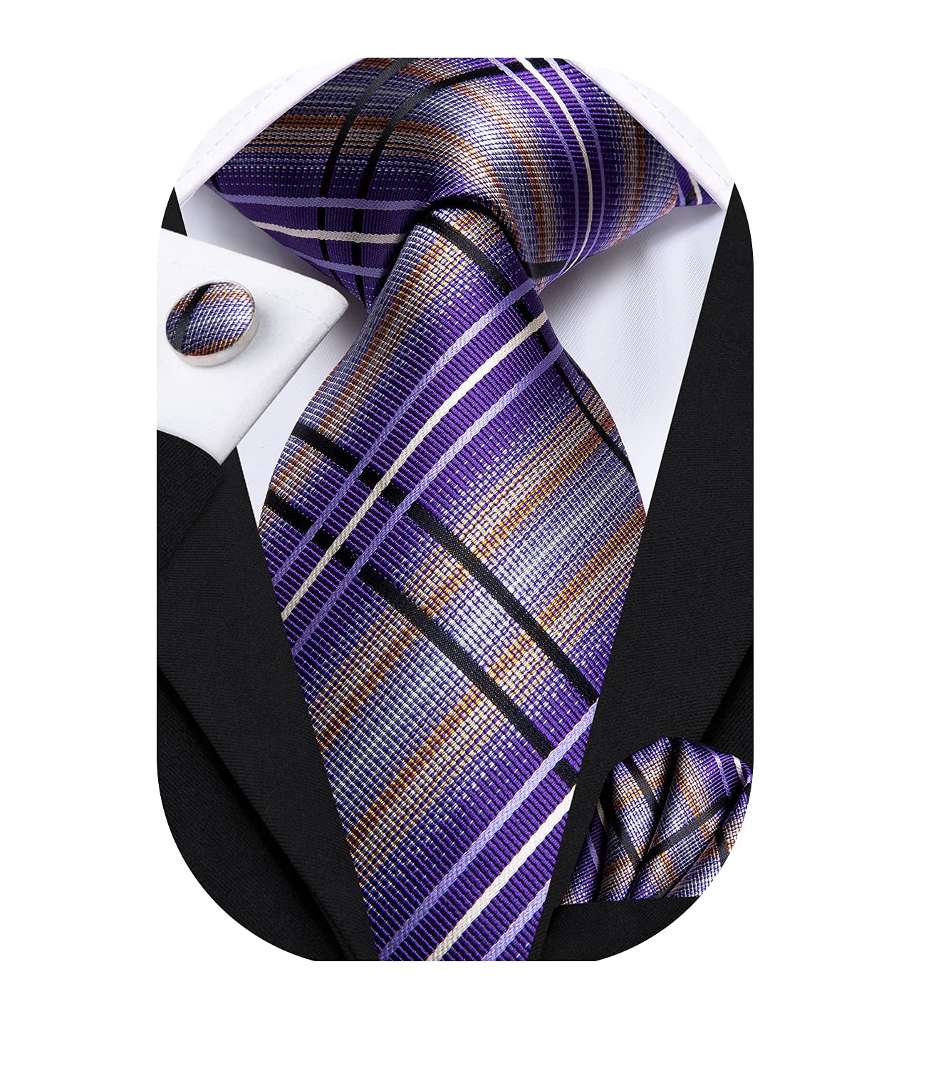 DubulleMens Paisley Striped Tie and Handkerchief Cufflinks Tie Set for Men Wedding Business Formal