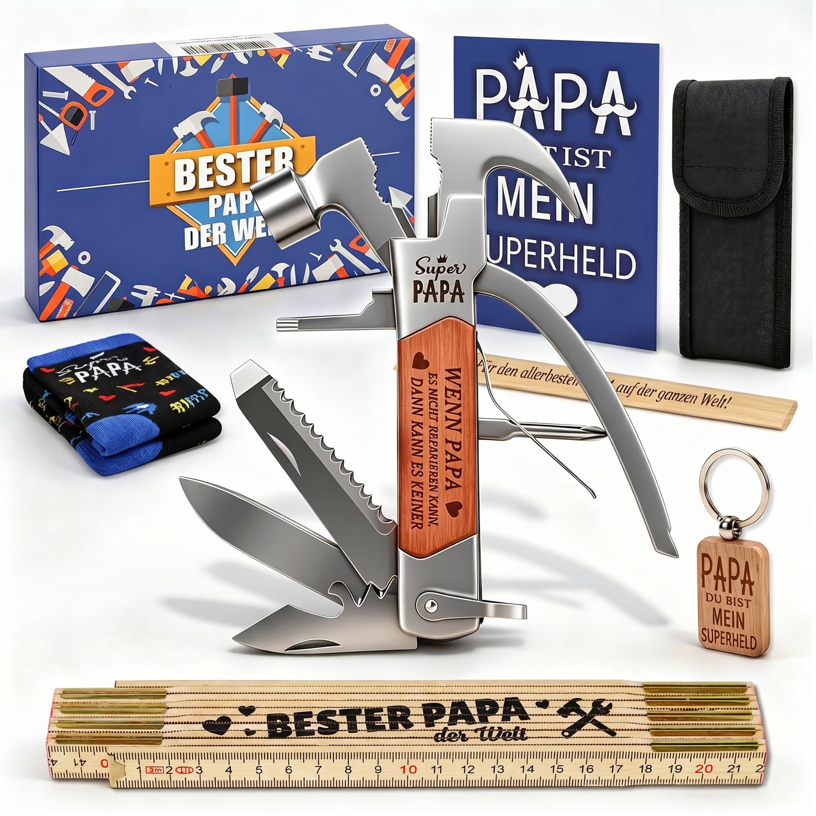 Cadeau pour papa fête des pères contenant un outil multifonction et une carte