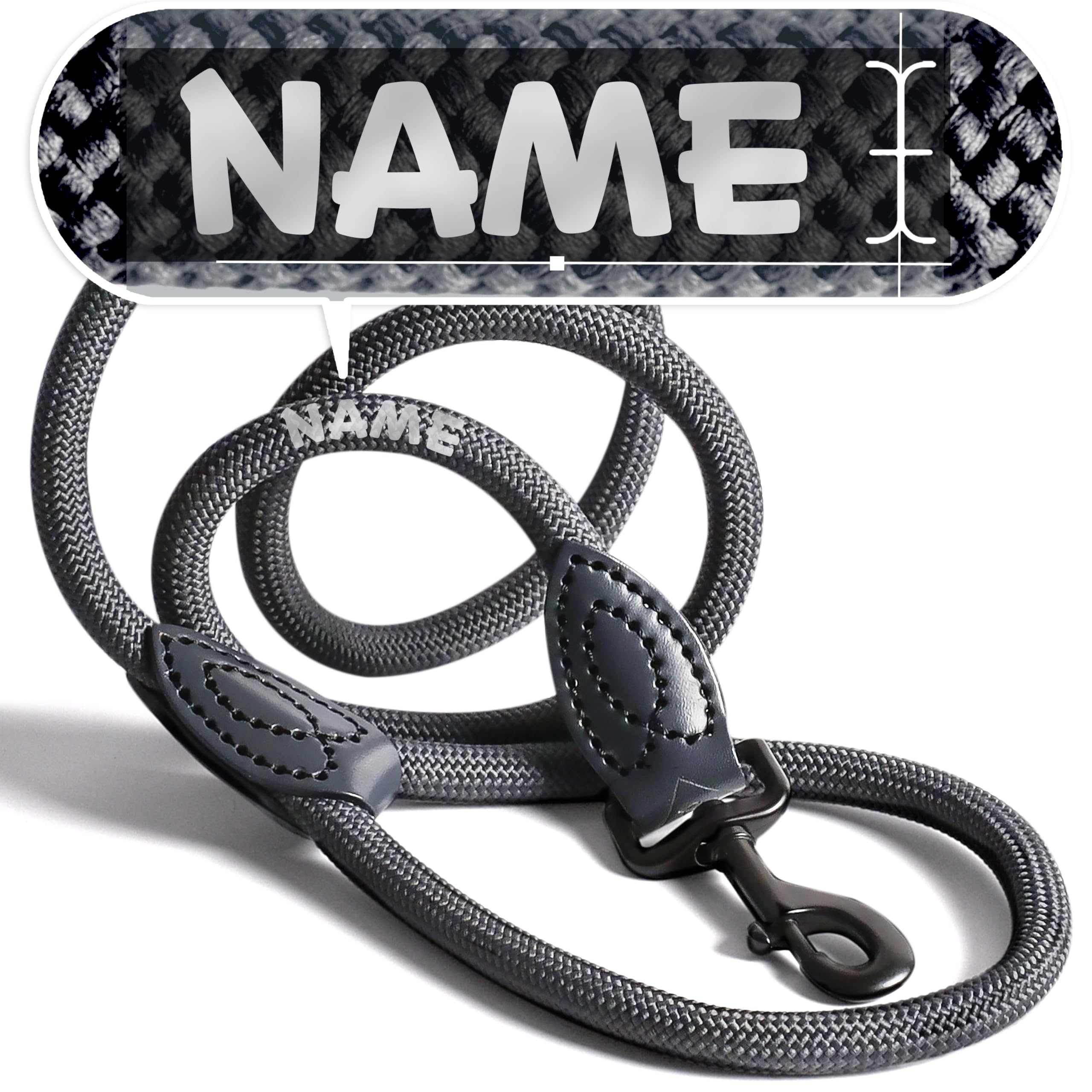 Personalisierte Hundeleine 1,2 m oder 1,7 m Lnge (leicht dehnbar) extrem  hochwertig verarbeitet | Tauleine fr Hunde | Fhrleine mit Namen  (ANTHRAZIT, 170 cm) : Amazon.de: Haustier