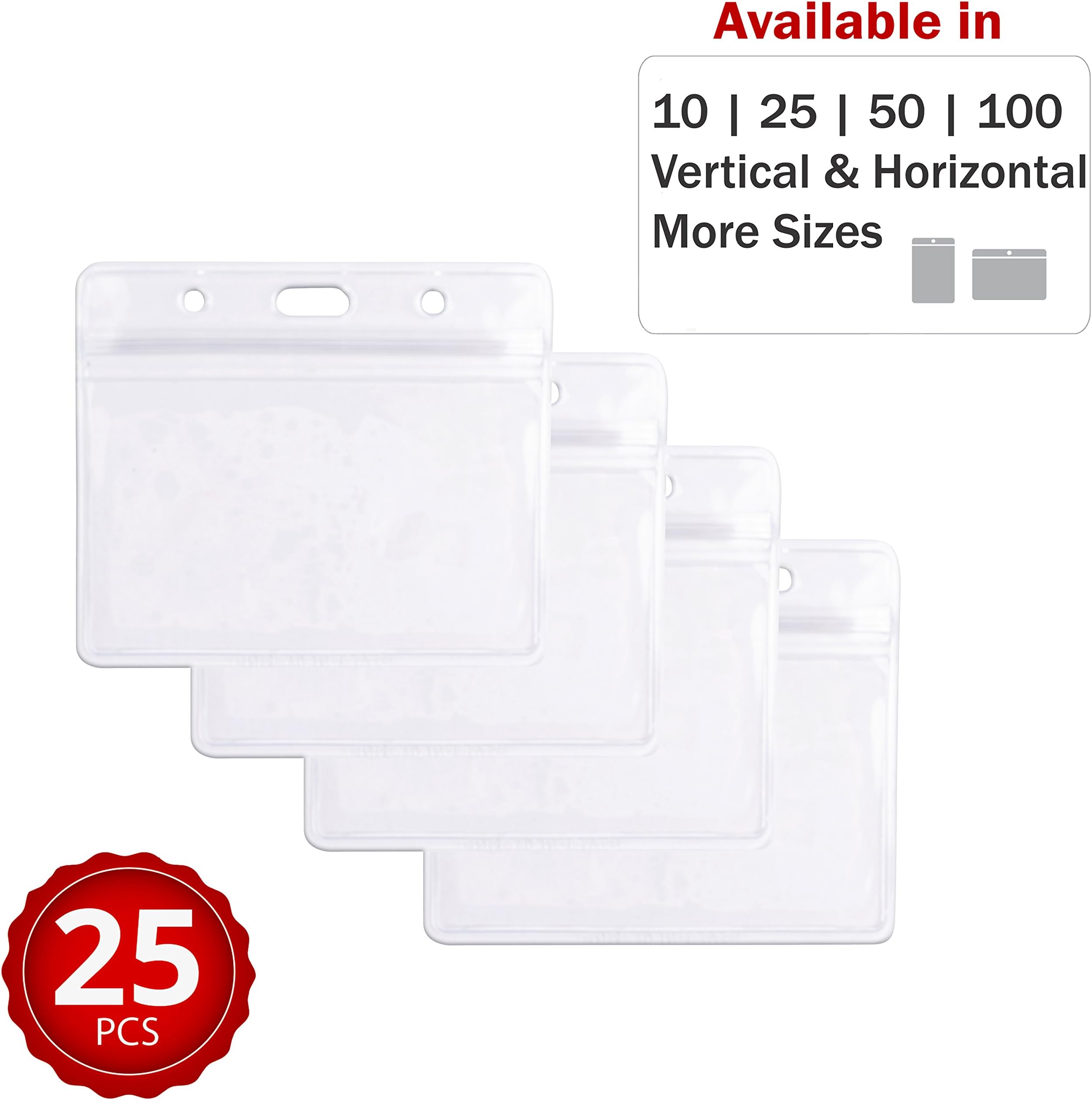 Durable & Heavy-Duty ID Badge Holders ~ Premium Quality, Clear Plastic, Waterproof & Dustproof ~ for Work, Moms, Teachers, Tours, Events, Cruises & More (25 Pack, Horizontal), by Stationery King