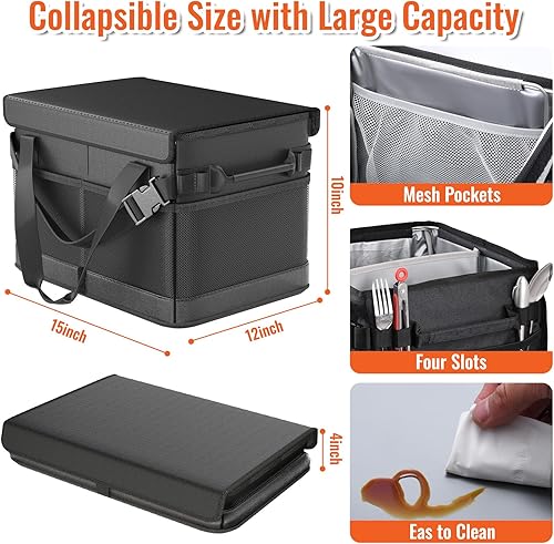 Miniatura 4 de HULISEN Carrito grande para parrilla con tapa y soporte para toallas de papel, organizador de barbacoa para parrilla al aire libre, organizador