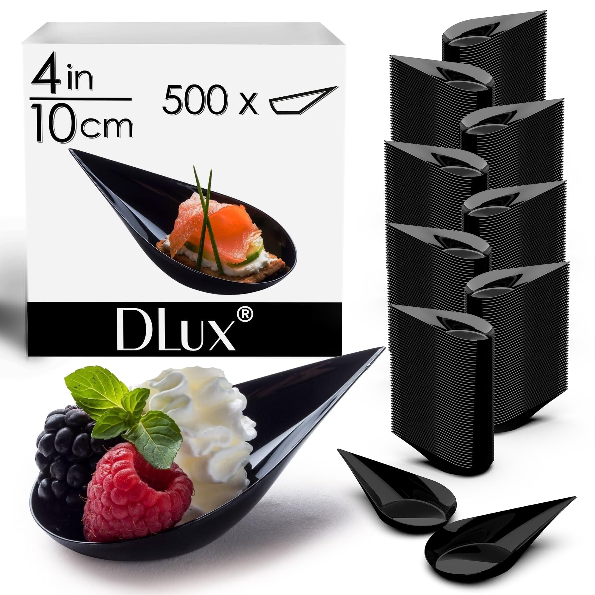 DLux 500 4in Tear Drop Mini Appetizer Plates, Reusable