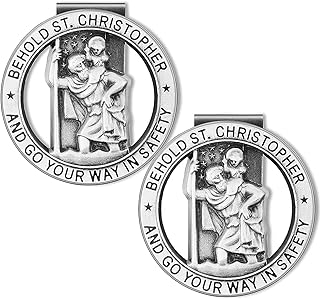 St Christopher Medal for Car Visor Clip, Saint Christopher Medal for Car Car Accessories Bless Driving Safety Religious Gift for Driver, Parent, Family, Friend, Go Your Way in Safety.(2 PCS)