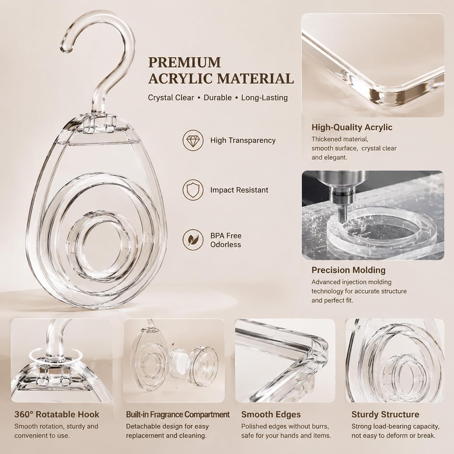 3 Pack Acrylic Purse Hooks for Closet, Full Ring
