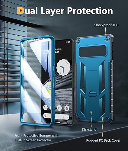 Miniatura 5 de FNTCASE Funda para teléfono Google Pixel 7-Pro protección a prueba de golpes con protector de pantalla integrado y función atril, resistente de