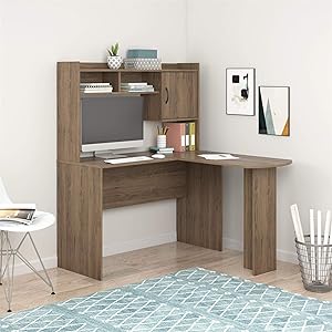 Mainstays L-Shaped Desk with Hutch, Multiple Colors (L-Shaped Desk with Hutch, Rustic Oak Desk)