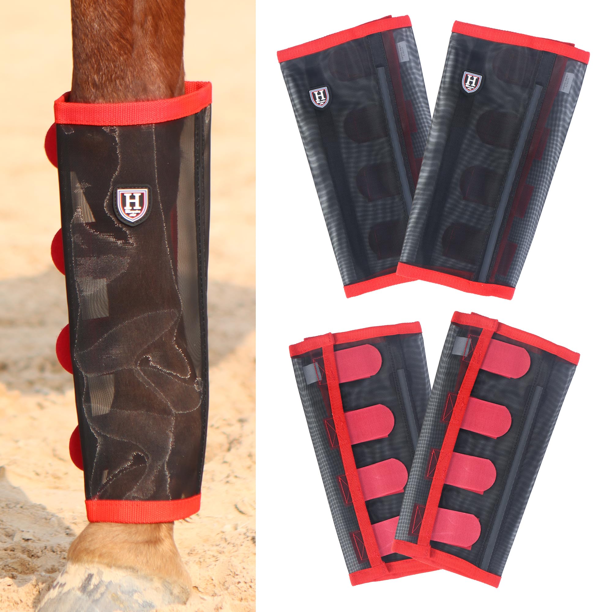 Harrison Howard Loose-Fitting Horse Fly Leggings Breathable, Tear-Resistant Fine Mesh Leg Guards Stay-on Comfortable Fly Boots (Set of 4)