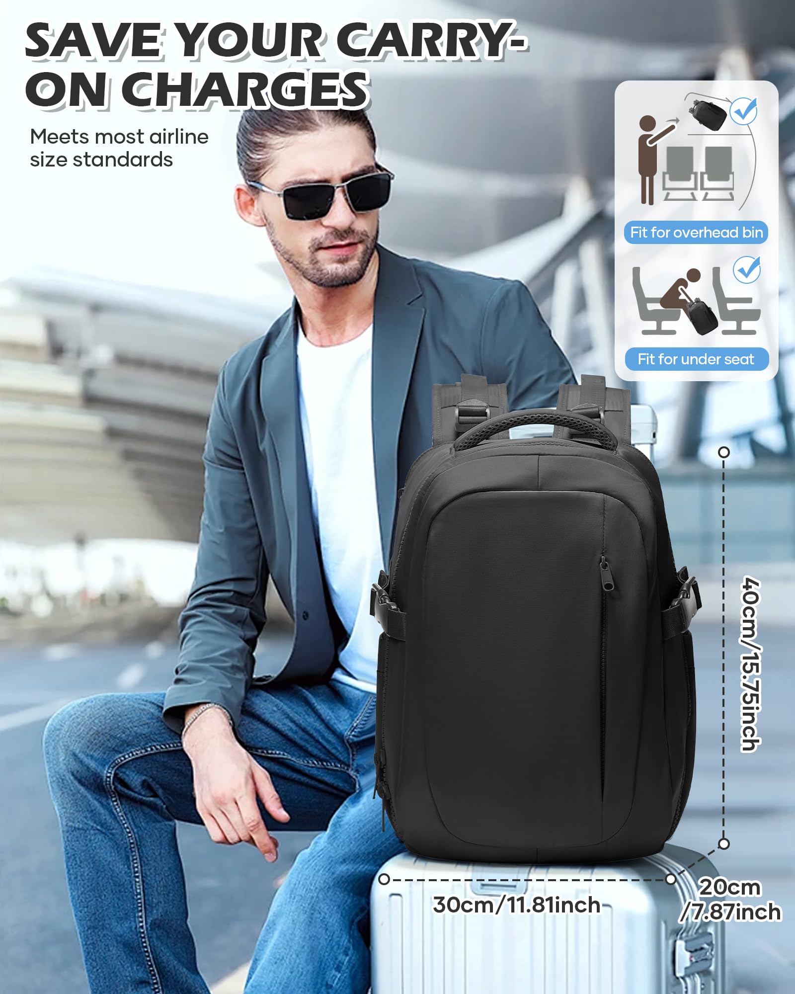 BJLFS Borse da Cabina per Ryanair 40x30x20 Zaino Wizzair Sottovuoto da viaggio 40x20x25 Bagaglio a Mano con compressione sottovuoto,Zaino Easyjet 45x36x20,Zaini Casual per laptop da 14 pollici