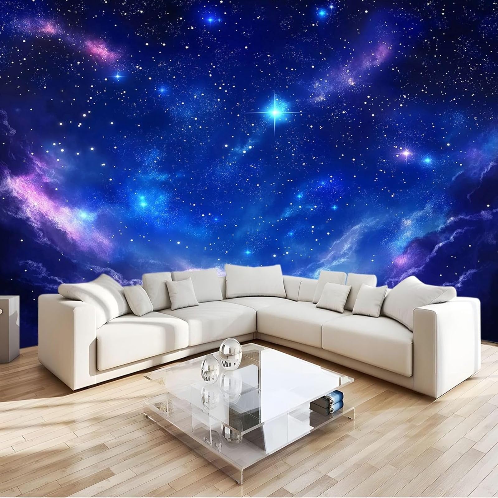 Starry Sky Blue Fog Non-Woven Photo Wallpaper Mural Art Wall Decor for Living Room Bedroom Apartment 200cm x 140cm