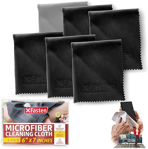 XFasten Paño de limpieza de microfibra, paquete de 6, toallitas de limpieza de tela sin pelusa de 6 x 7 pulgadas para lentes, lentes de cámara,