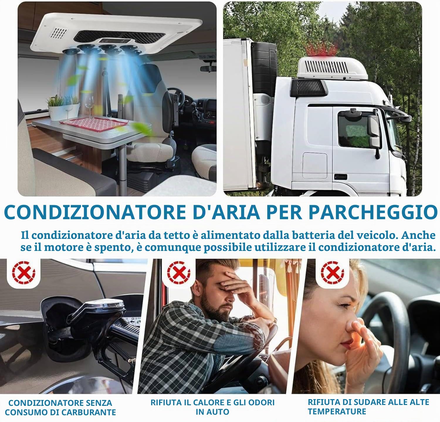 Condizionatore Aria Elettrico da Tetto per Camper,Aria Condizionata in Parcheggio,Roulotte e Bus - Unità A/C Non Condotta con Funzione Raffreddamento e Riscaldamento 220V