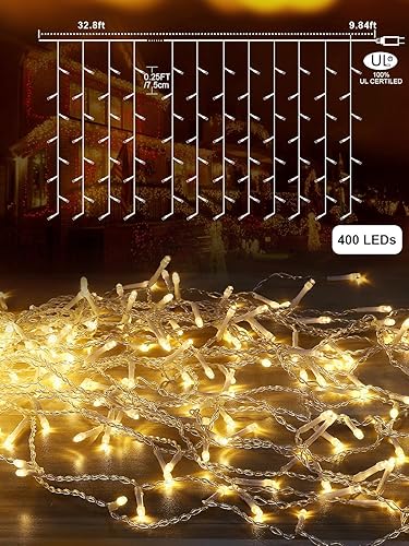 Miniatura 3 de Luces de carámbano de 32.8 pies, Navidad al aire libre con 400 LED 75 gotas, luces de alero impermeables IP65, 8 modos, para aleros de Navidad,