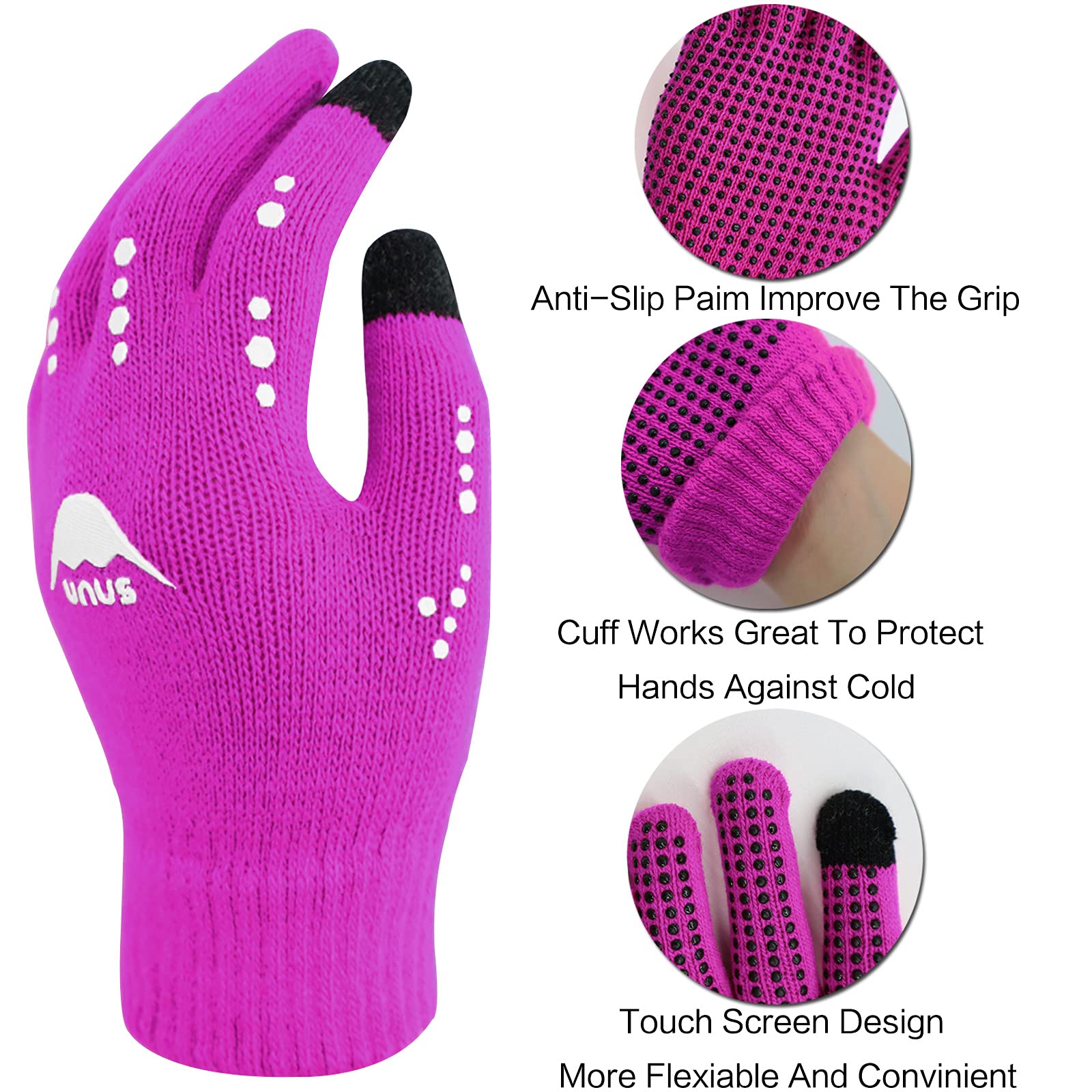 4 Paar Kinder Handschuhe Winter Fahrradhandschuhe Strickhandschuhe Touchscreen 4-12 Jahre, Jungen Mädchen Winterhandschuhe Warm Winddicht Anti Rutsch Sport Laufen